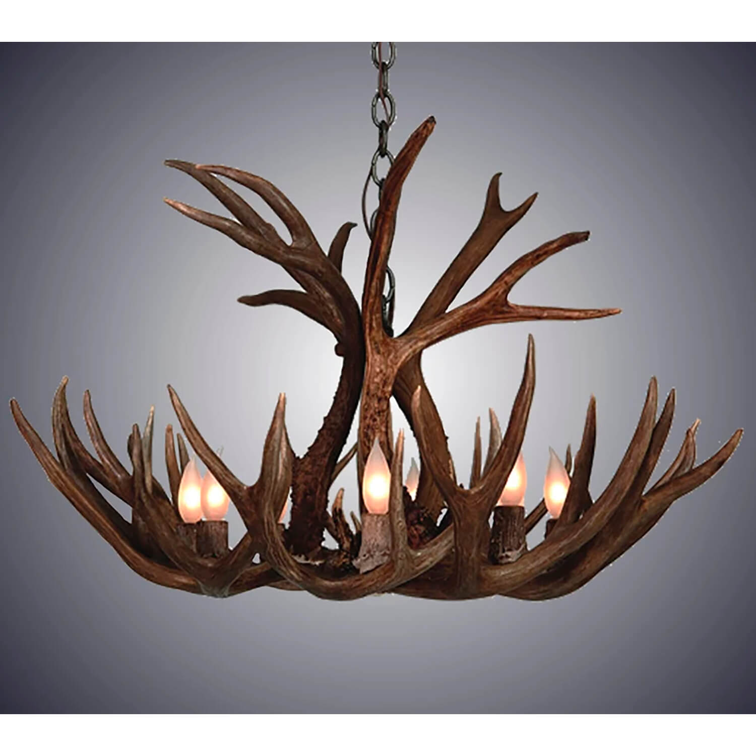 Wagon Wheel Mule Deer Antler Chandelier